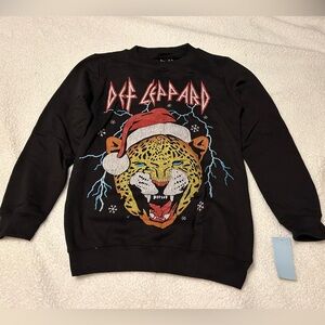 Def Leopard Christmas Sweatshirt Womens S NEW black fleece hair rock 1980s